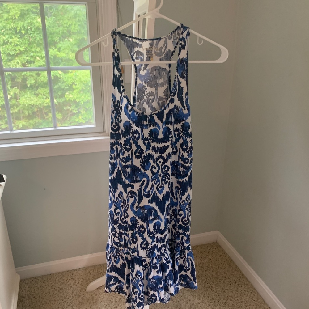 Lilly Pulitzer blues and white flamingo racer back dress